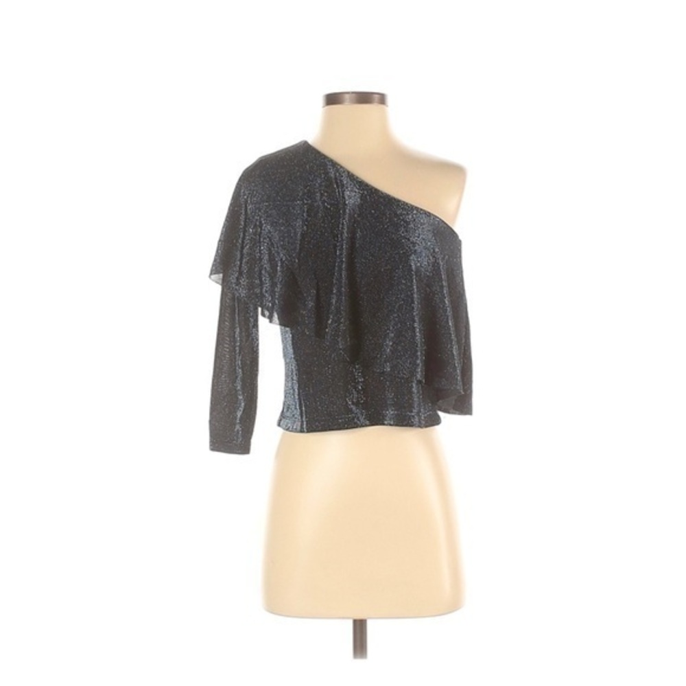Zara One Shoulder Sparkly Blue Crop Top